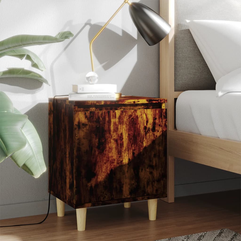 Bed Cabinet With Solid Wood Legs 40X30X50 Cm