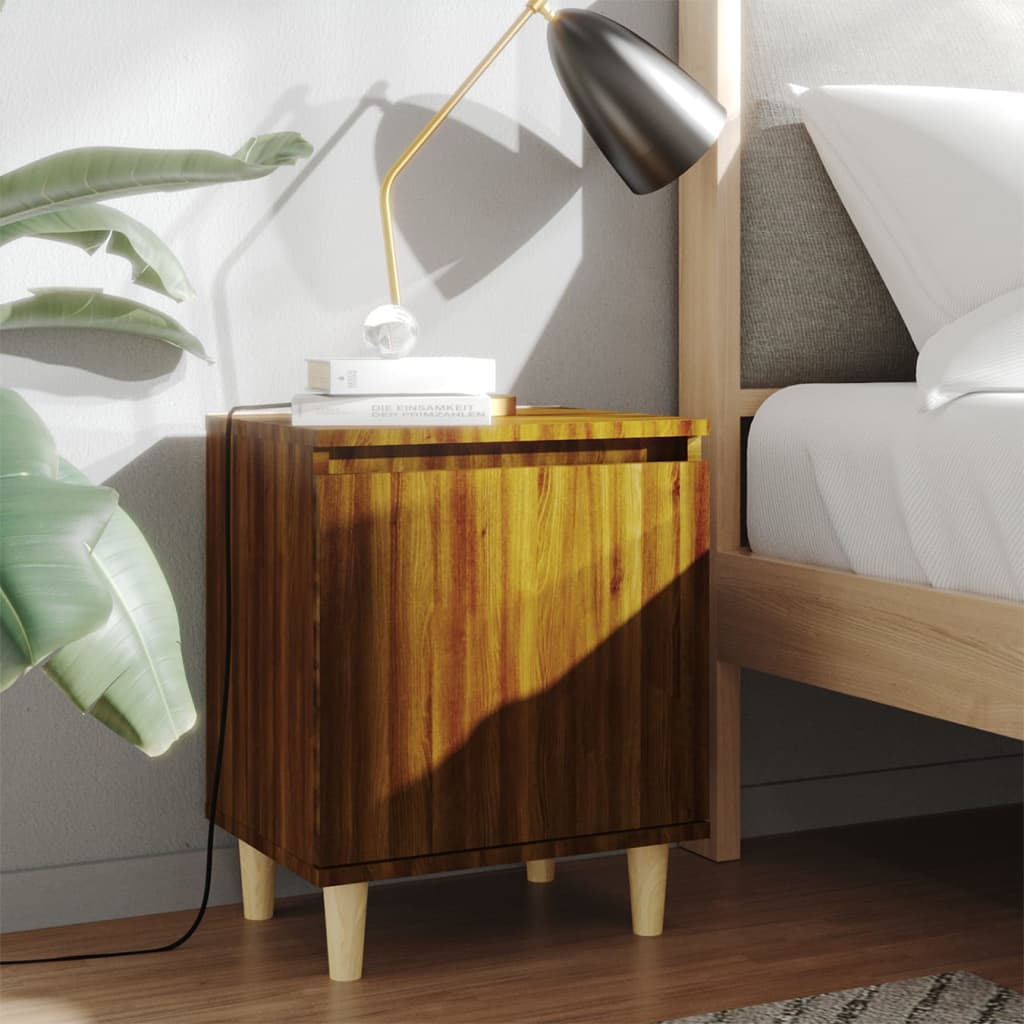 Bed Cabinet With Solid Wood Legs 40X30X50 Cm