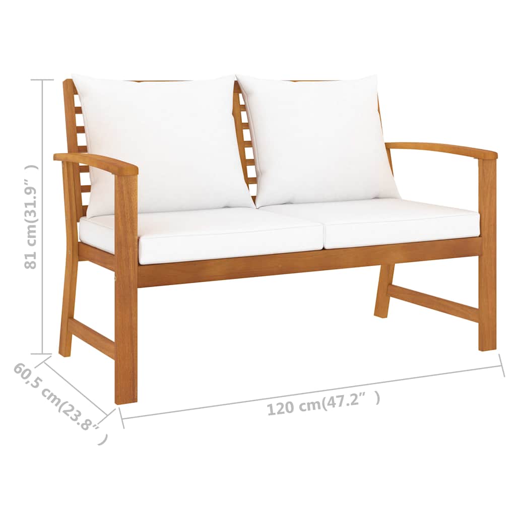 Outdoor Bench 120cm Acacia Garden Cream Cushion Patio Wooden Seat Waterproof 120