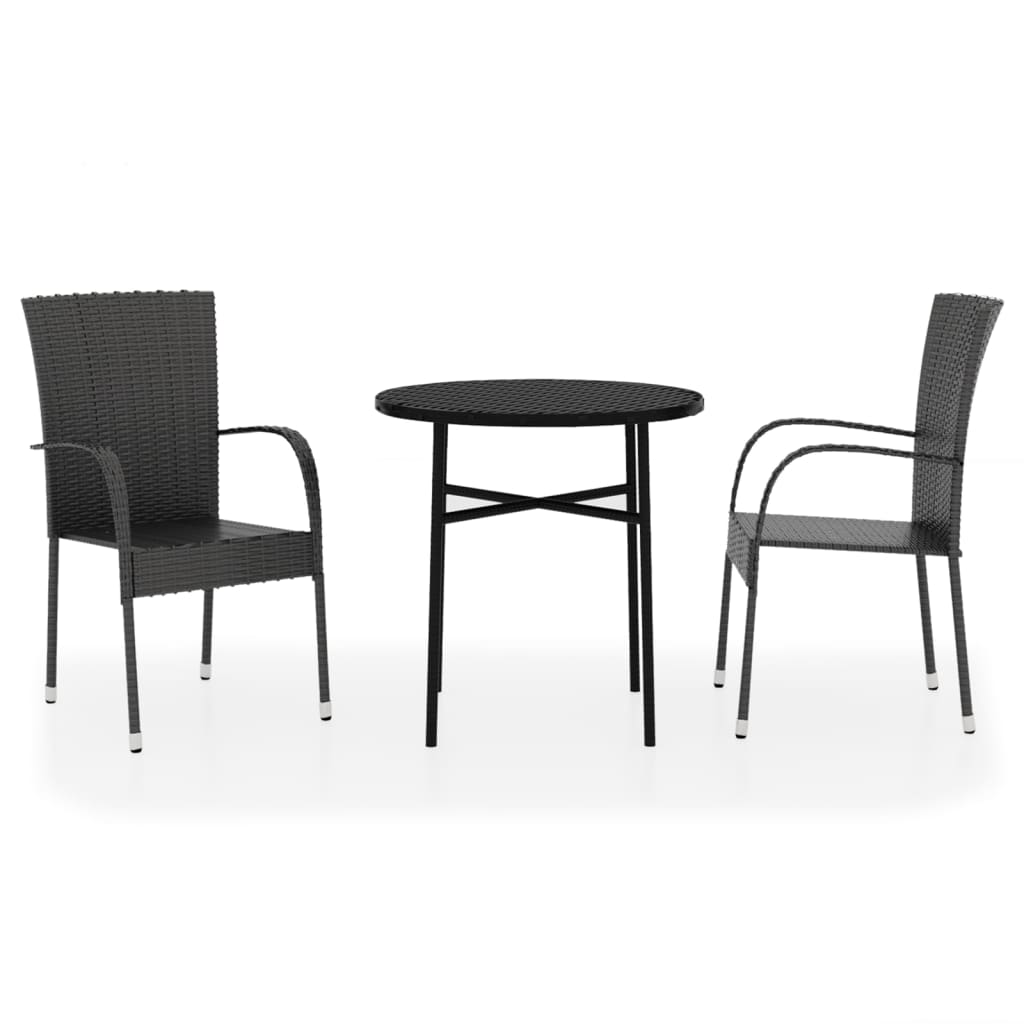 3 Piece Garden Dining Set Poly Rattan