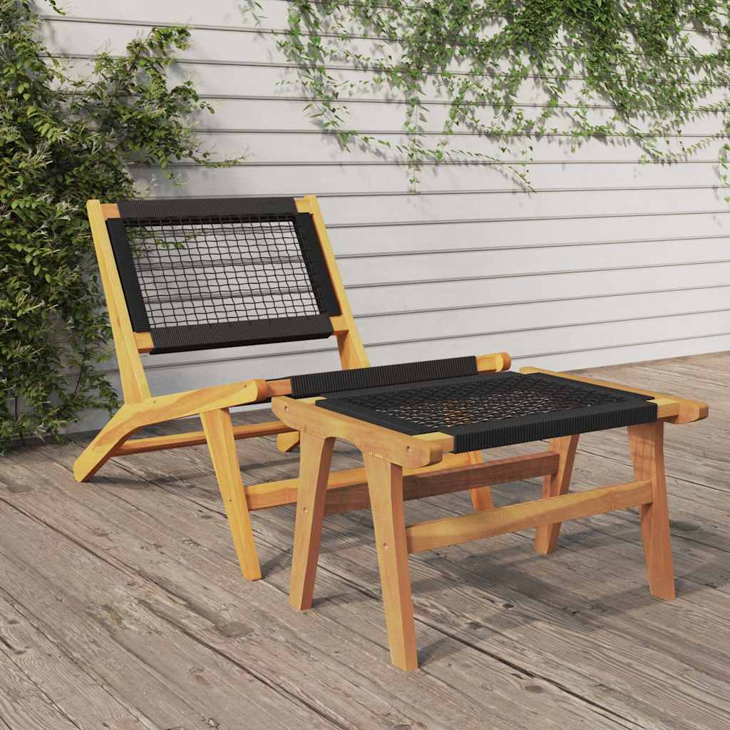 Outdoor Chair Garden Solid Wood Teak Polyester Brown Black Waterproof Foldable 6