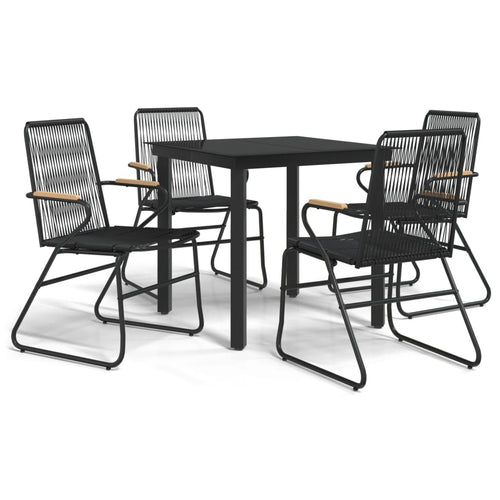 5 Piece Garden Dining Set Black Pvc Rattan