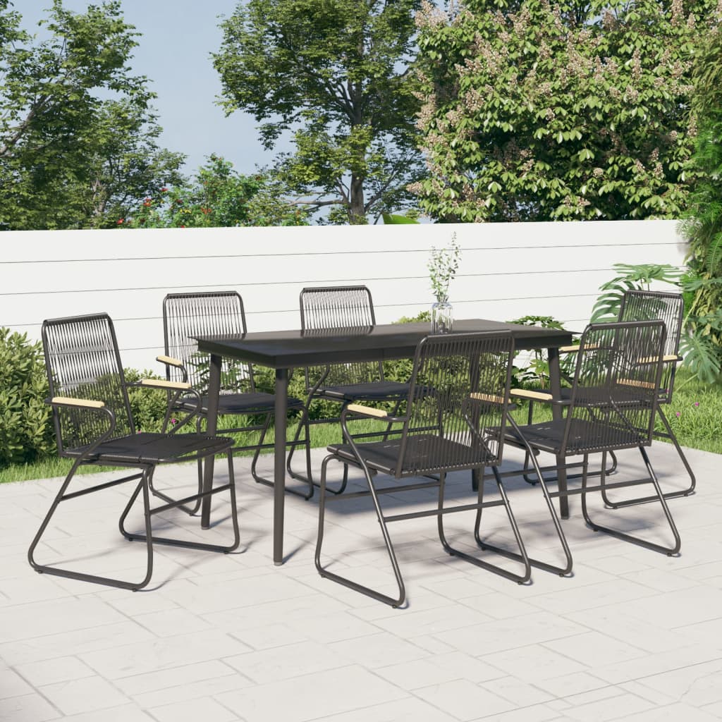5 Piece Garden Dining Set Black Pvc Rattan