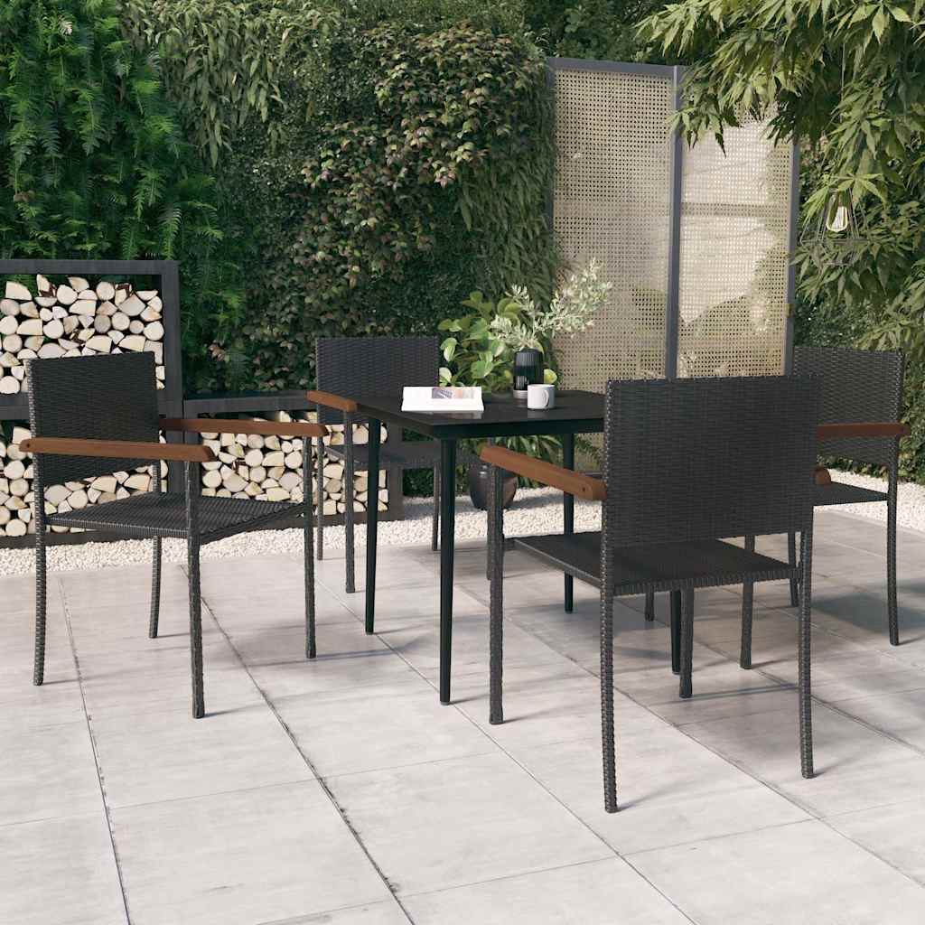 Outdoor Furniture Set 7 Piece Garden Dining Black Poly Rattan Black And Brown 2