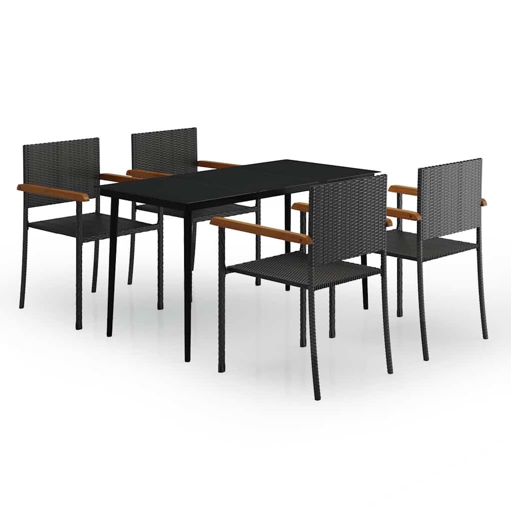 Outdoor Furniture Set 7 Piece Garden Dining Black Poly Rattan Black And Brown 2