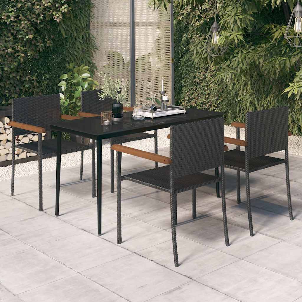 Outdoor Furniture Set 7 Piece Garden Dining Black Poly Rattan Black And Brown 2