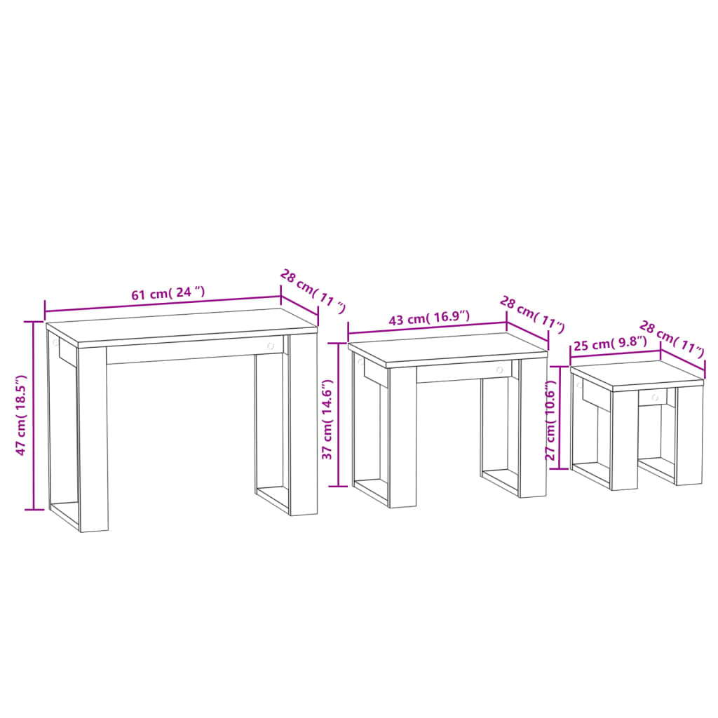 Nesting Tables 3 Pcs Engineered Wood