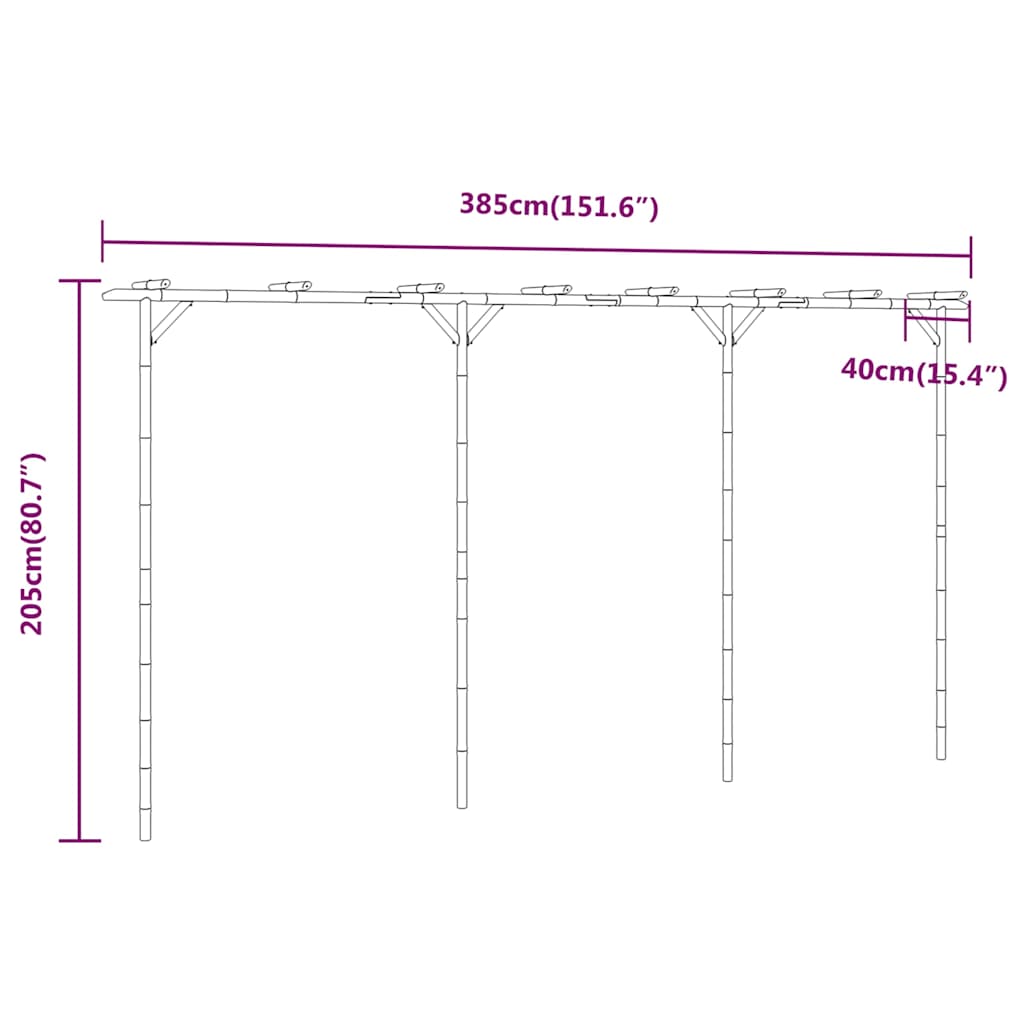 Garden Arches Trellises Arbours & Pergolas Bamboo Pergola 385x40x205cm Outdoor C
