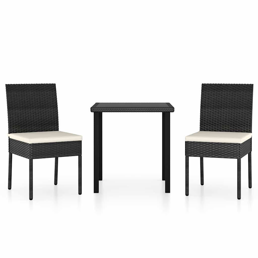 Outdoor Furniture Set 3 Piece Dining Cushions Poly Rattan Black Grey Glass 70 Cm