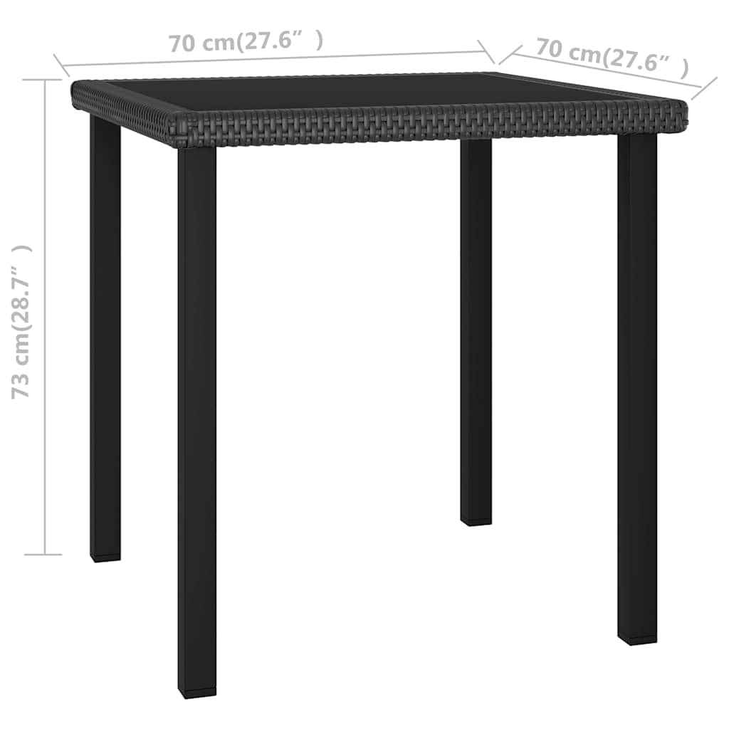 Outdoor Furniture Set 3 Piece Dining Cushions Poly Rattan Black Grey Glass 70 Cm