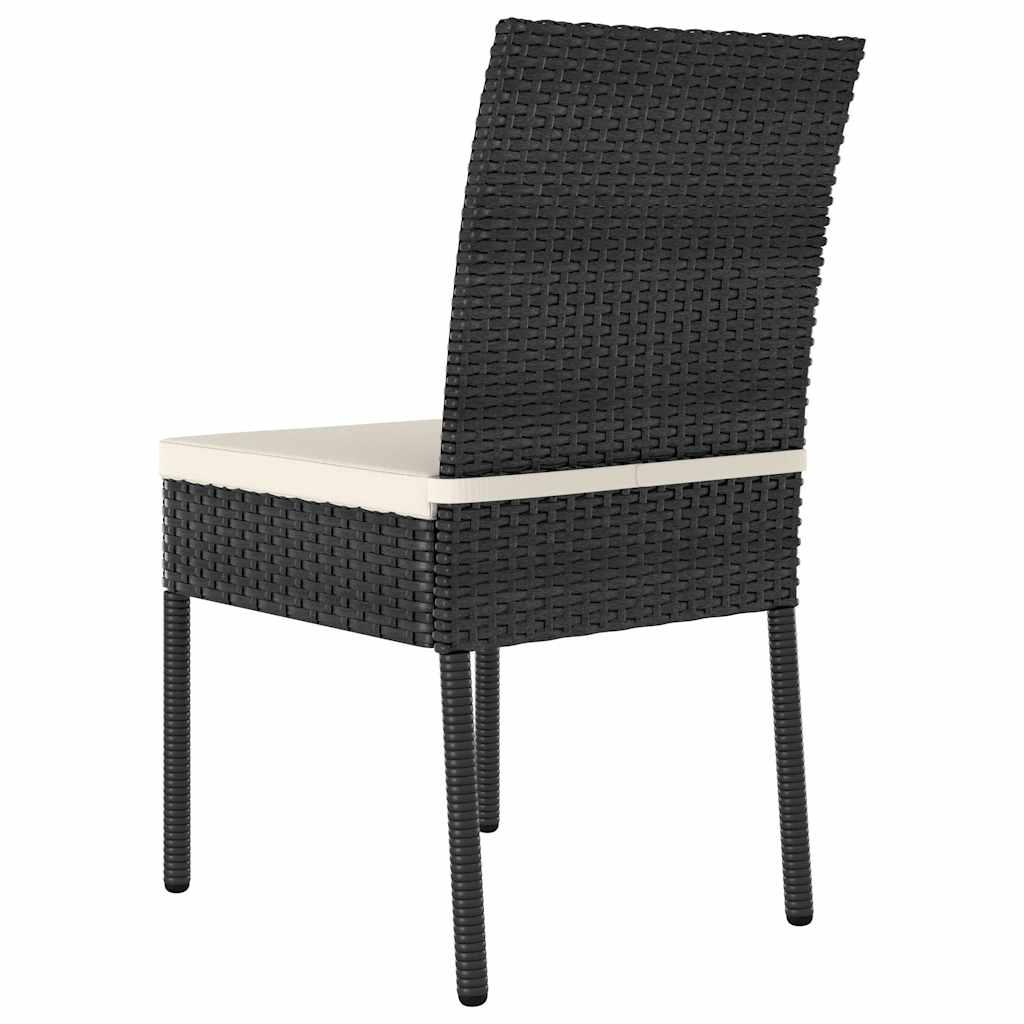 Outdoor Furniture Set 3 Piece Dining Cushions Poly Rattan Black Grey Glass 70 Cm