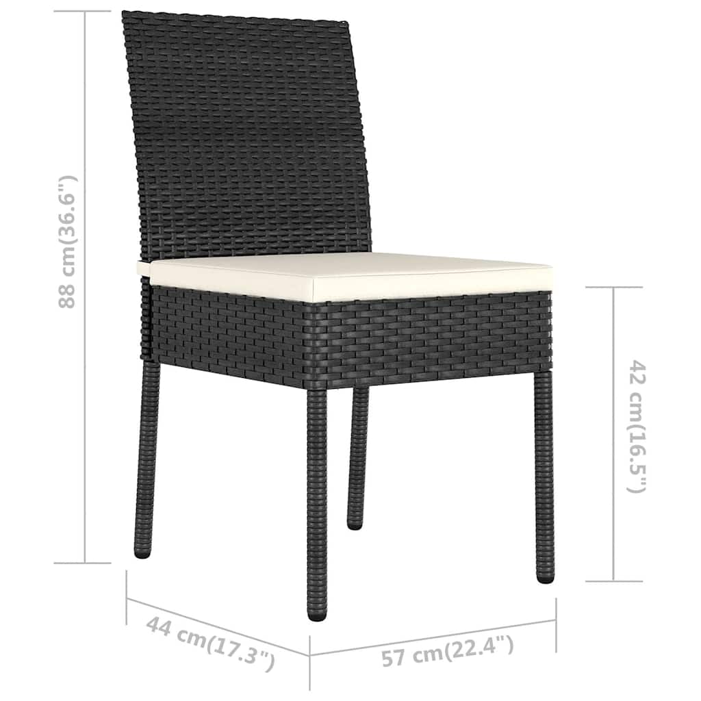 Outdoor Furniture Set 3 Piece Dining Cushions Poly Rattan Black Grey Glass 70 Cm