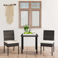 Outdoor Furniture Set 3 Piece Dining Cushions Poly Rattan Black Grey Glass 70 Cm