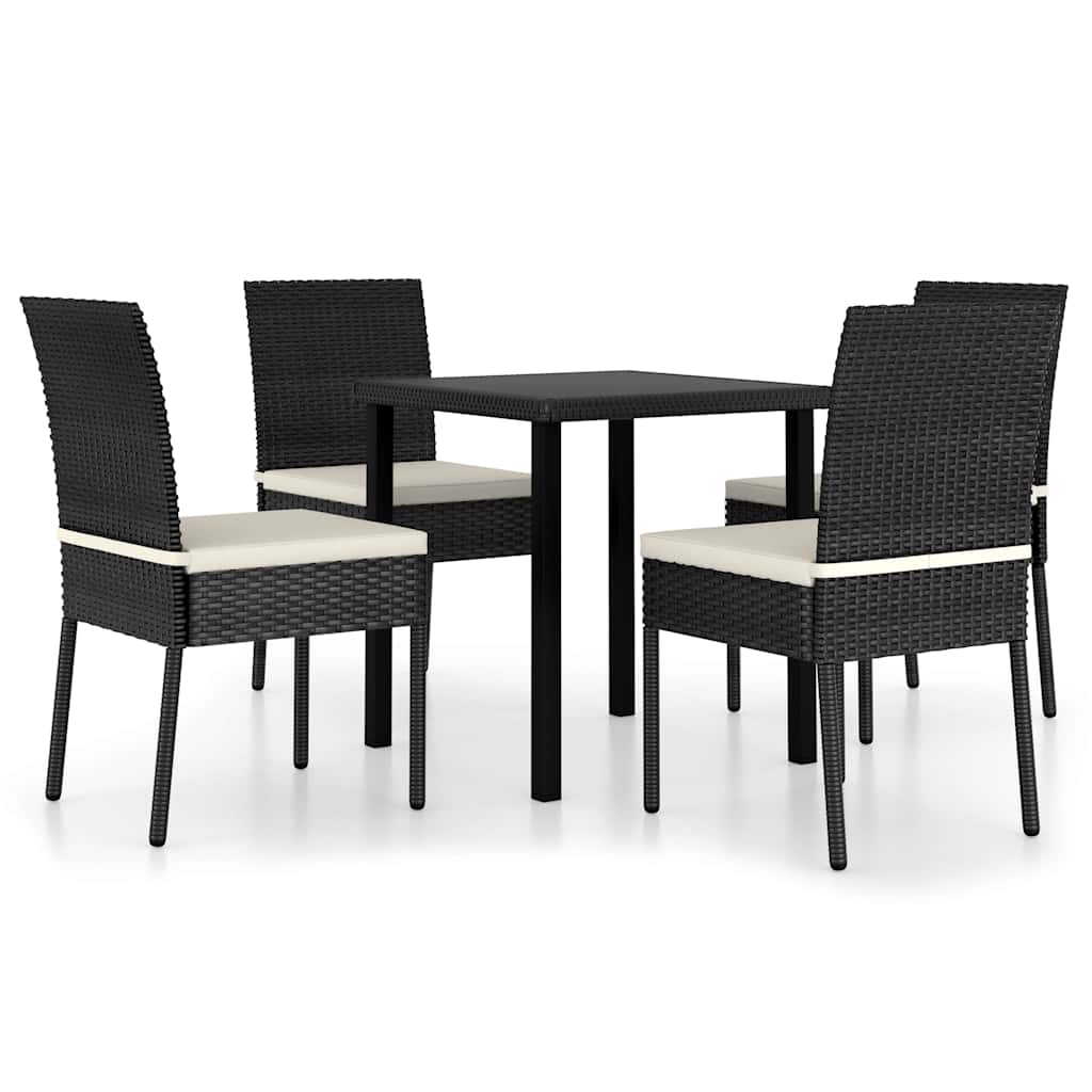 Outdoor Furniture Set 3 Piece Dining Cushions Poly Rattan Black Grey Glass 70 Cm
