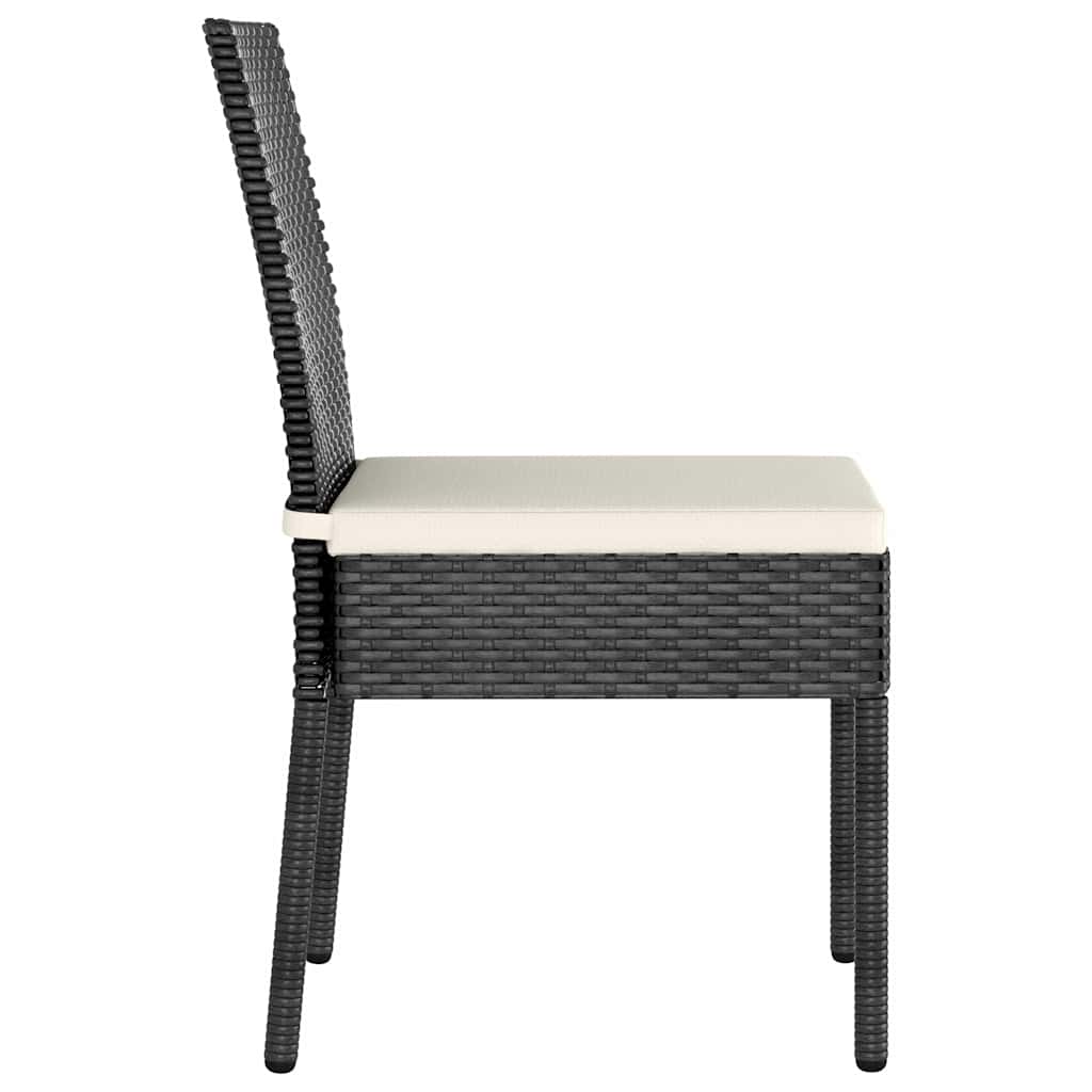 Outdoor Furniture Set 3 Piece Dining Cushions Poly Rattan Black Grey Glass 70 Cm