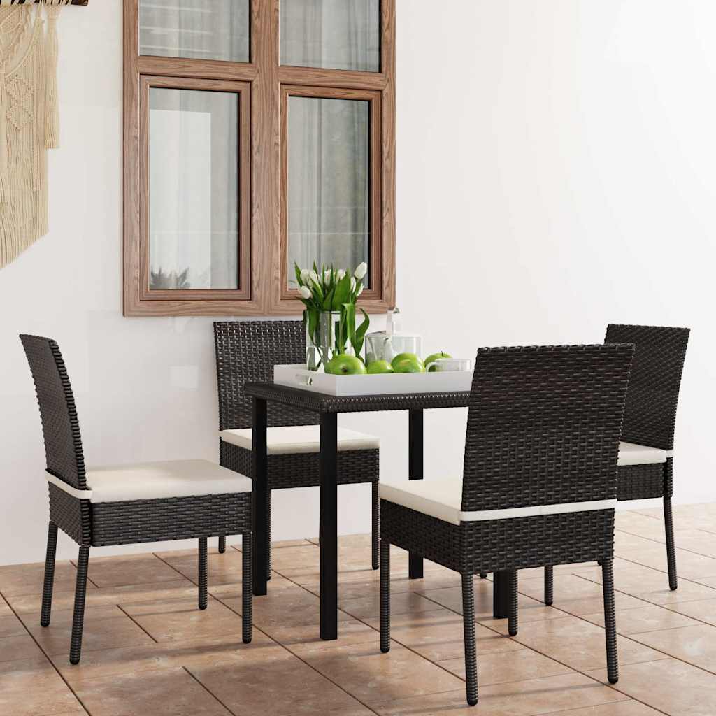 Outdoor Furniture Set 3 Piece Dining Cushions Poly Rattan Black Grey Glass 70 Cm