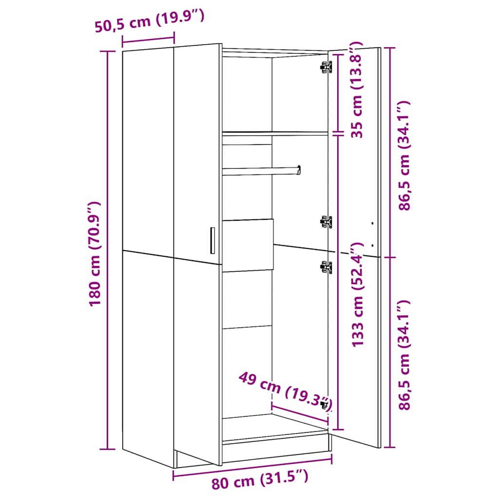 Wardrobe 80X50X180 Cm Engineered Wood