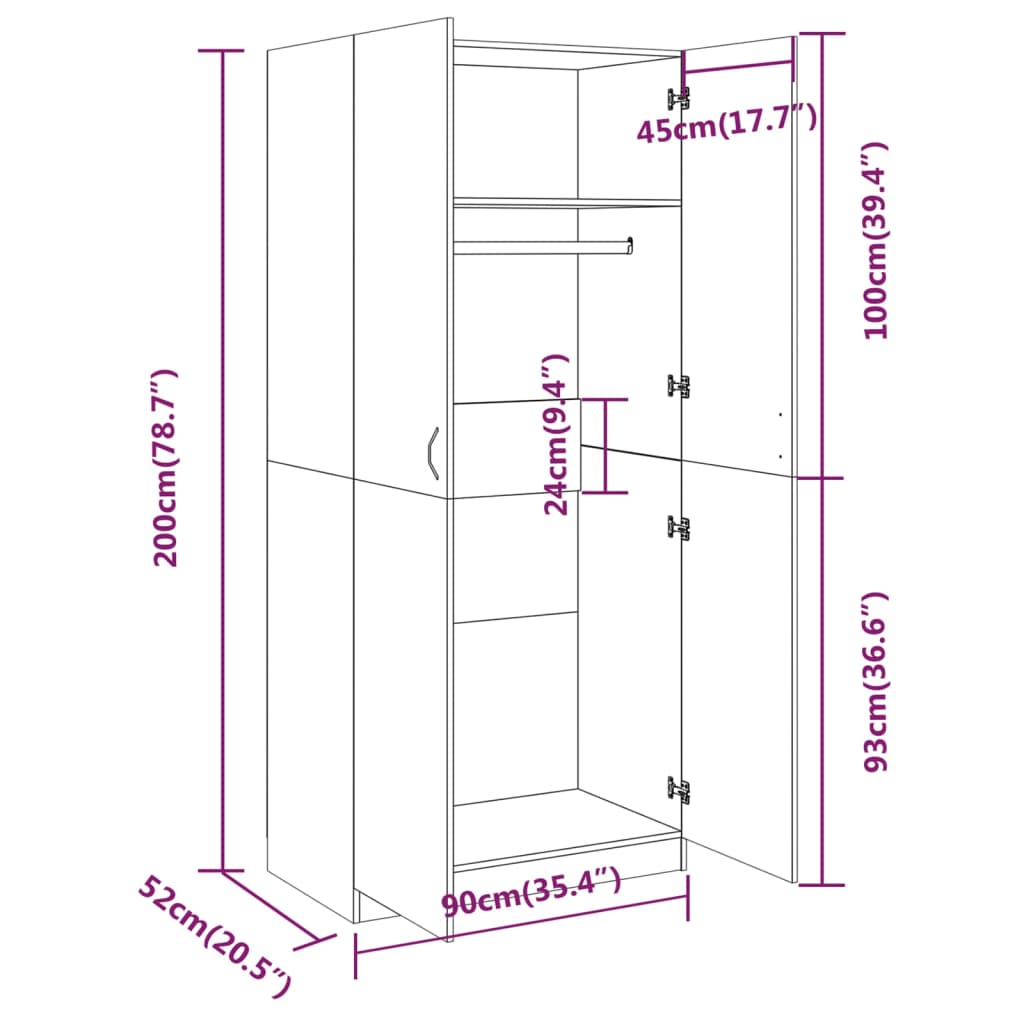 Wardrobe 90X50X200 Cm Engineered Wood