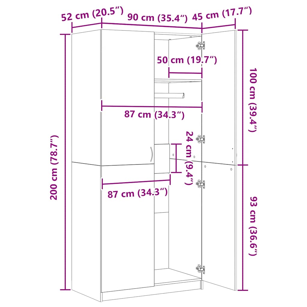 Wardrobe 90X50X200 Cm Engineered Wood