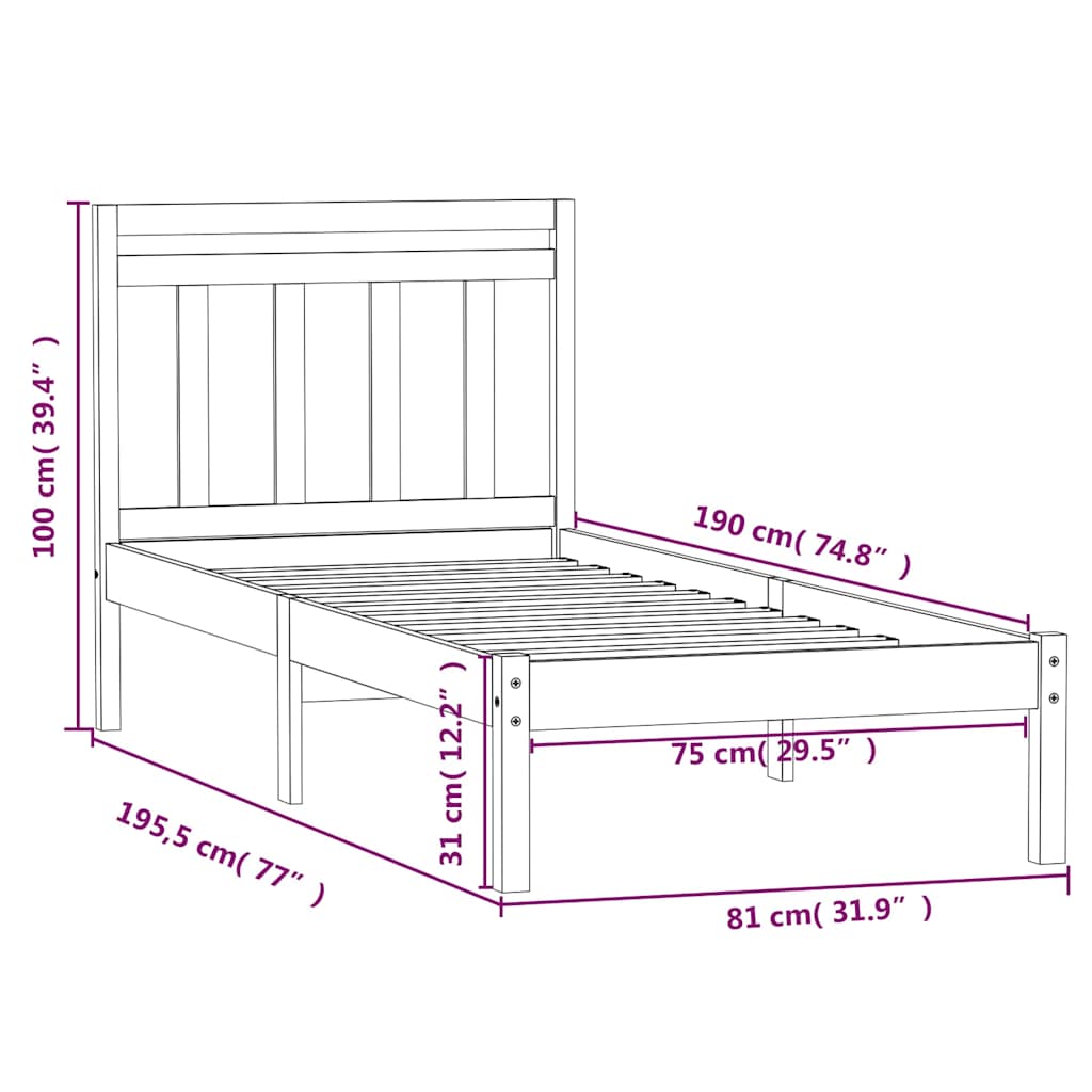 Bed Frame 205.5 X 155.5 100 Cm Solid Pine Wood Natural White Black Grey 205.5 cm