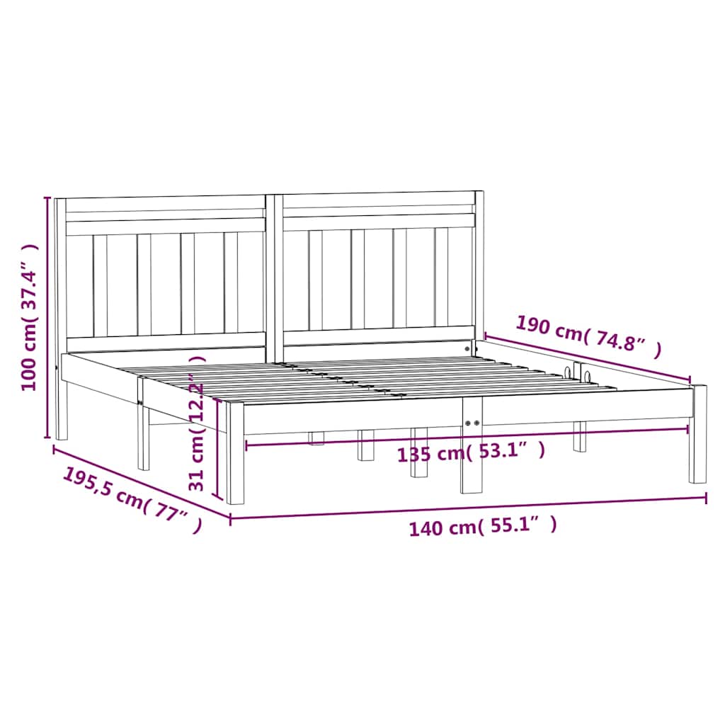 Bed Frame 205.5 X 155.5 100 Cm Solid Pine Wood Natural White Black Grey 205.5 cm