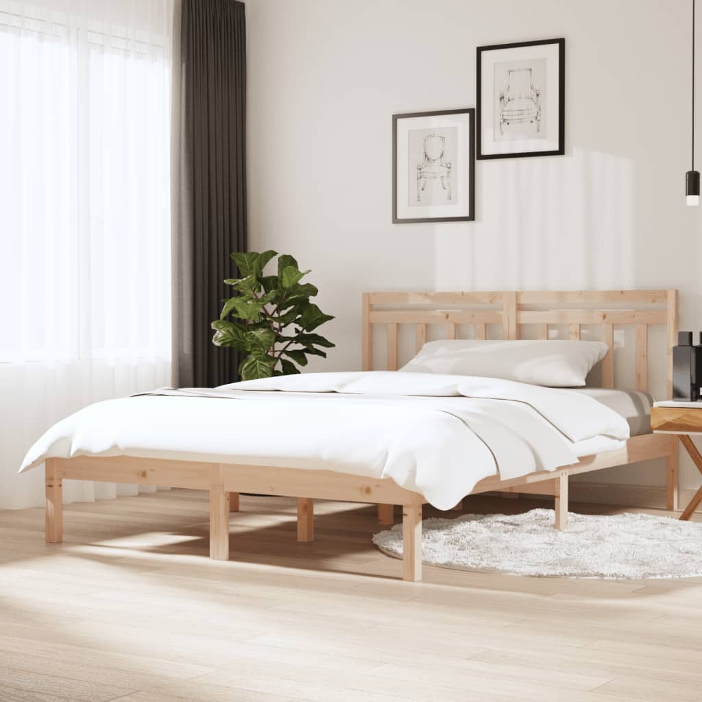 Bed Frame 205.5 X 155.5 X 100 Cm Solid Pine Wood