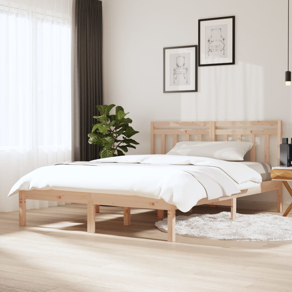 Bed Frame 205.5 X 155.5 X 100 Cm Solid Pine Wood