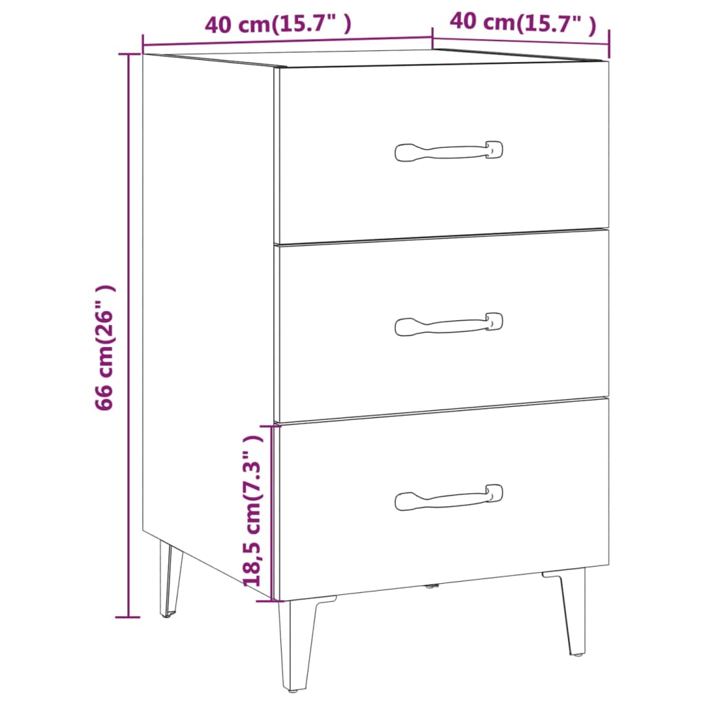 Bedside Cabinet 40X40X66 Cm Engineered Wood