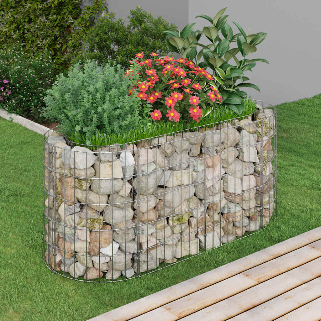Planter Large Gabion Raised Garden Bed Galvanised Steel Stone Basket Silver LED