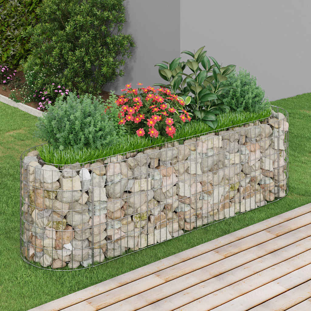 Planter Large Gabion Raised Garden Bed Galvanised Steel Stone Basket Silver LED