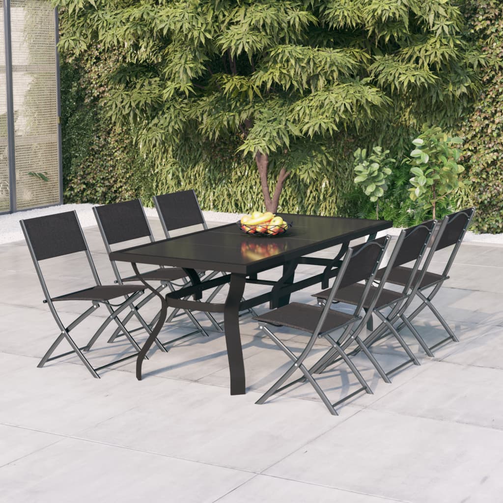 9 Piece Garden Dining Set Grey And Black