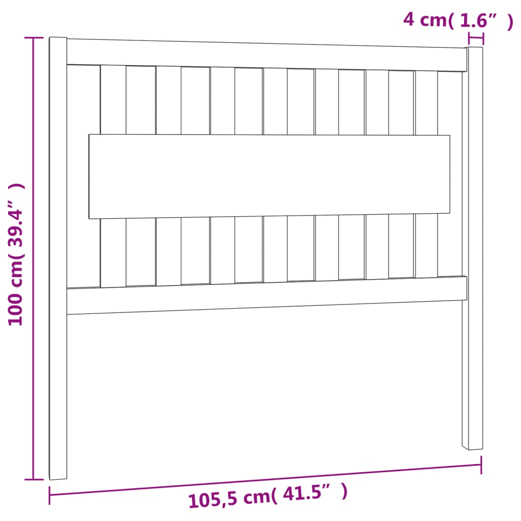 Bed Headboard 105.5X4X100 Cm Solid Wood Pine