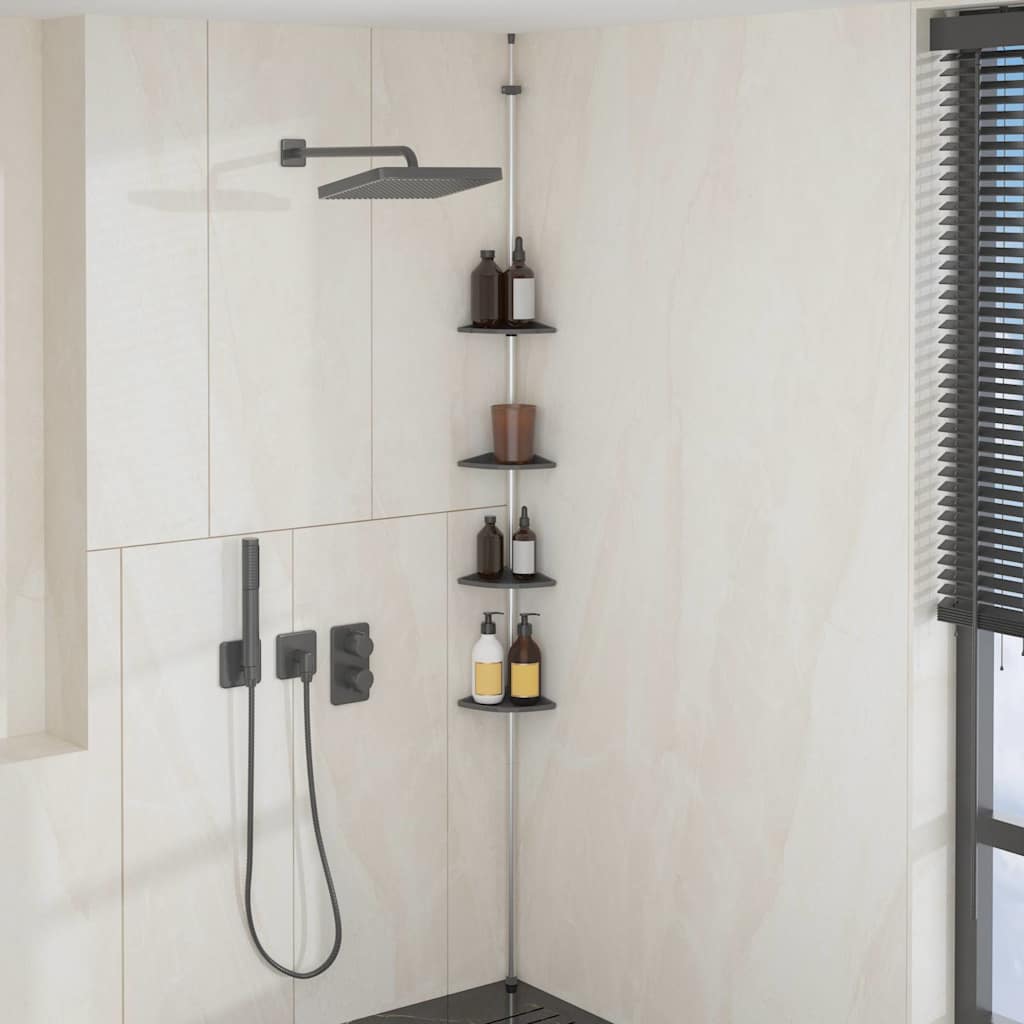 Bathroom Accessory Mounts 4-Tier Telescopic Shower Corner Shelf Silver Aluminium
