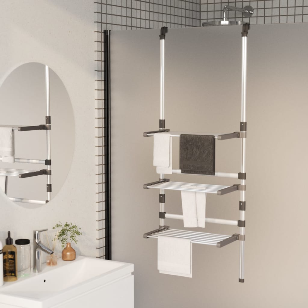 Towel Rack With Hooks Silver Aluminium