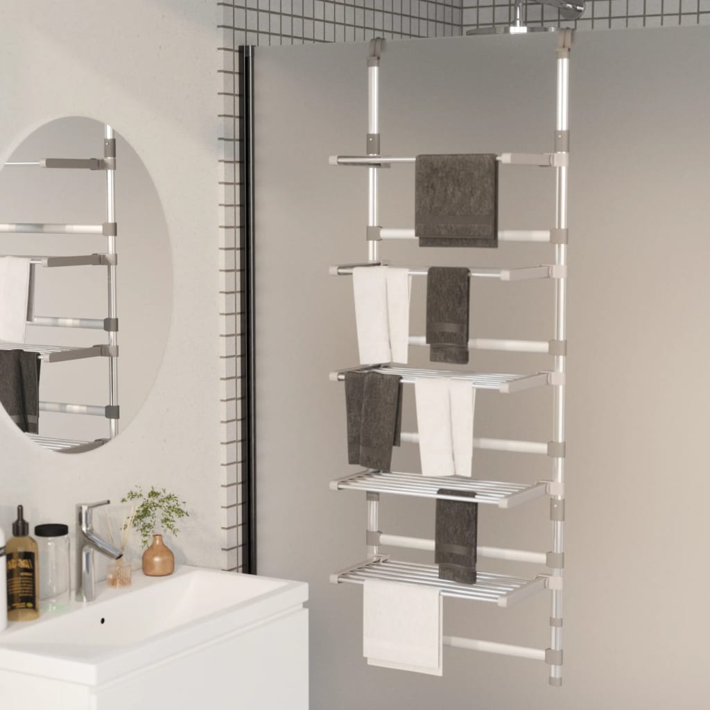 Towel Rack With Hooks Silver Aluminium