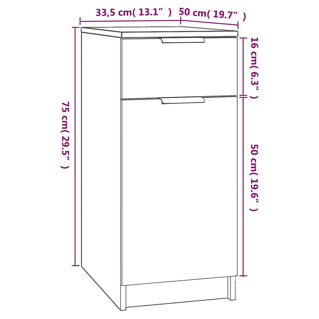 Storage Cabinet Engineered Wood Desk Office Cupboard 33.5X50X75Cm Smoked Oak 33.