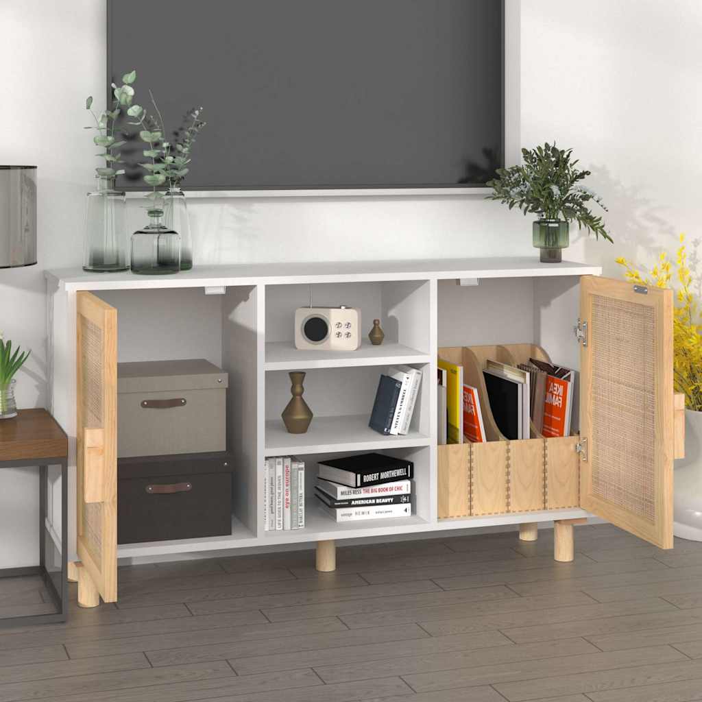 Sideboard Pine Natural Rattan Cabinet Buffet Storage Cupboard 105Cm Brown Black