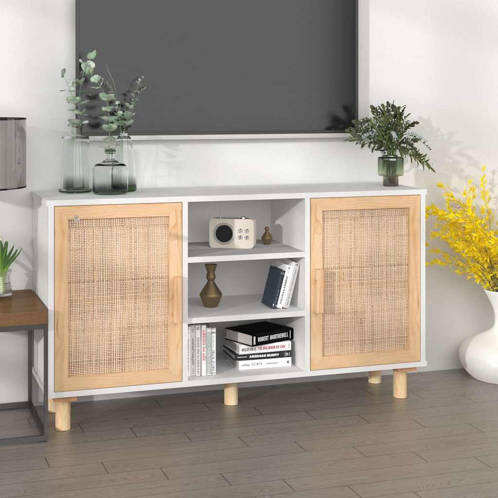 Sideboard Pine Natural Rattan Cabinet Buffet Storage Cupboard 105Cm Brown Black