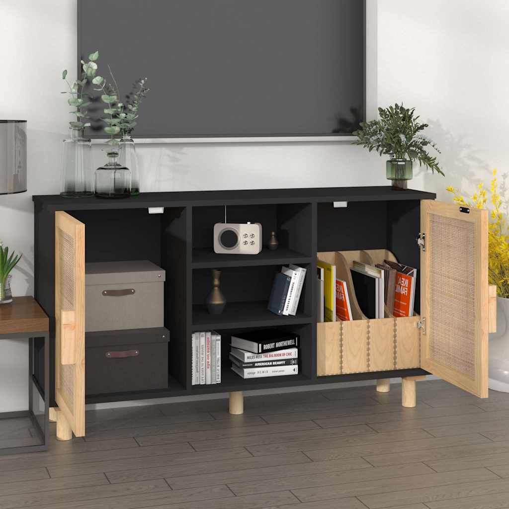 Sideboard Pine Natural Rattan Cabinet Buffet Storage Cupboard 105cm brown black