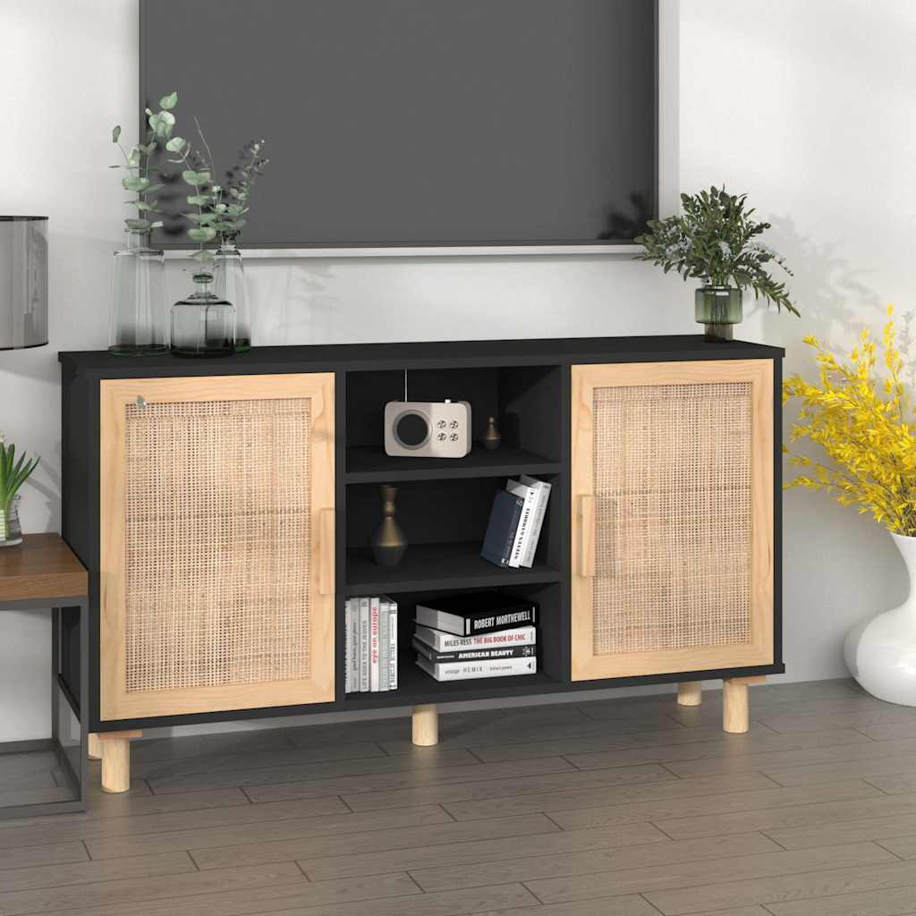 Sideboard Pine Natural Rattan Cabinet Buffet Storage Cupboard 105cm brown black
