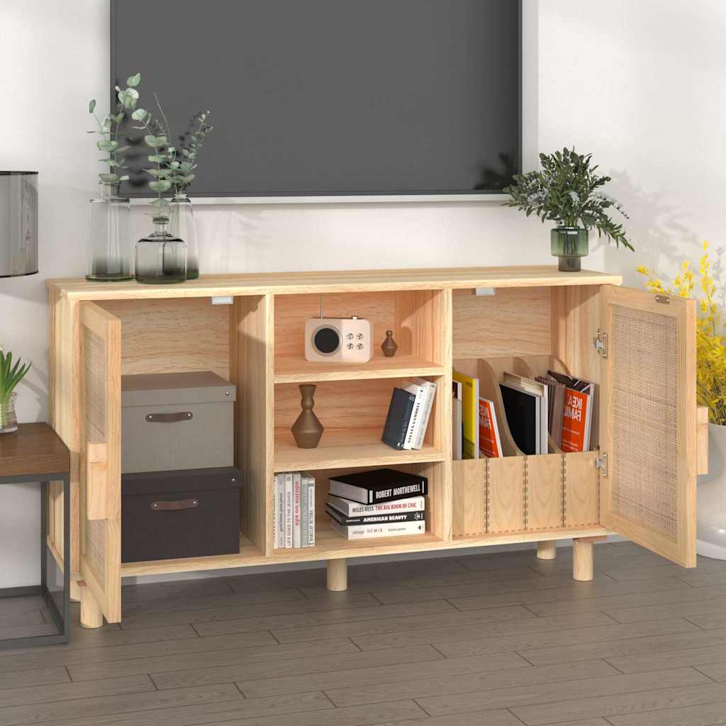 Sideboard Pine Natural Rattan Cabinet Buffet Storage Cupboard 105Cm Brown Black