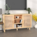 Sideboard 105X30X60 Cm Solid Wood Pine And Natural Rattan