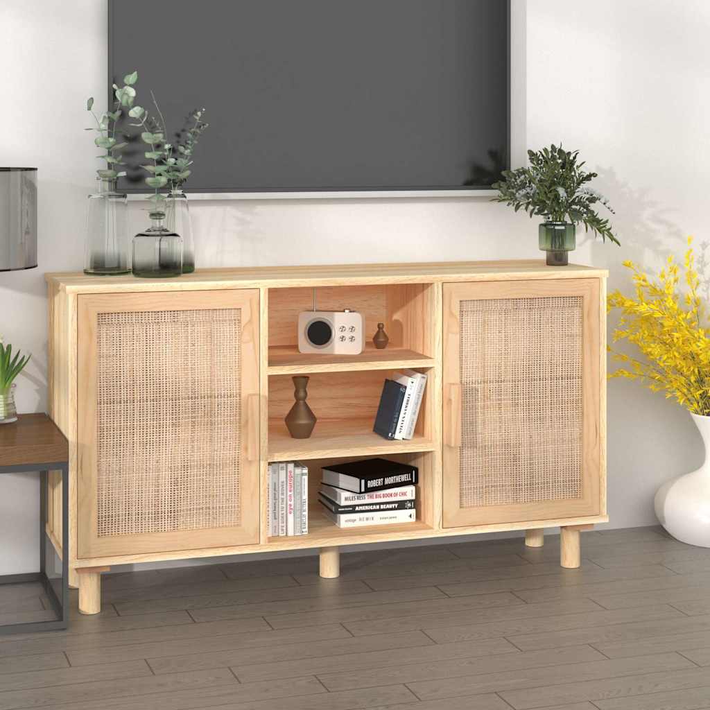Sideboard Pine Natural Rattan Cabinet Buffet Storage Cupboard 105cm brown black