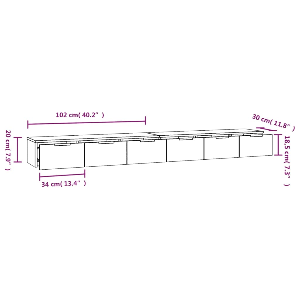 Wall Cabinets 2 Pcs 102X30X20 Cm Engineered Wood