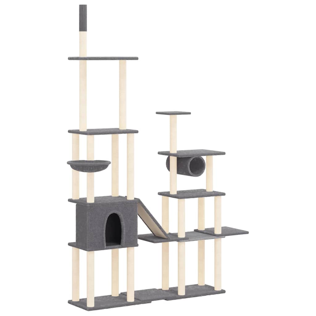Cat Furniture Tree Tower 279cm Scratching Post Multi Level Large Grey Dark grey
