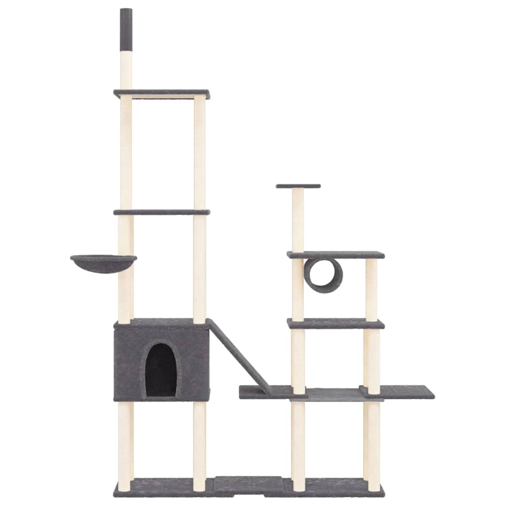 Cat Furniture Tree Tower 279cm Scratching Post Multi Level Large Grey Dark grey