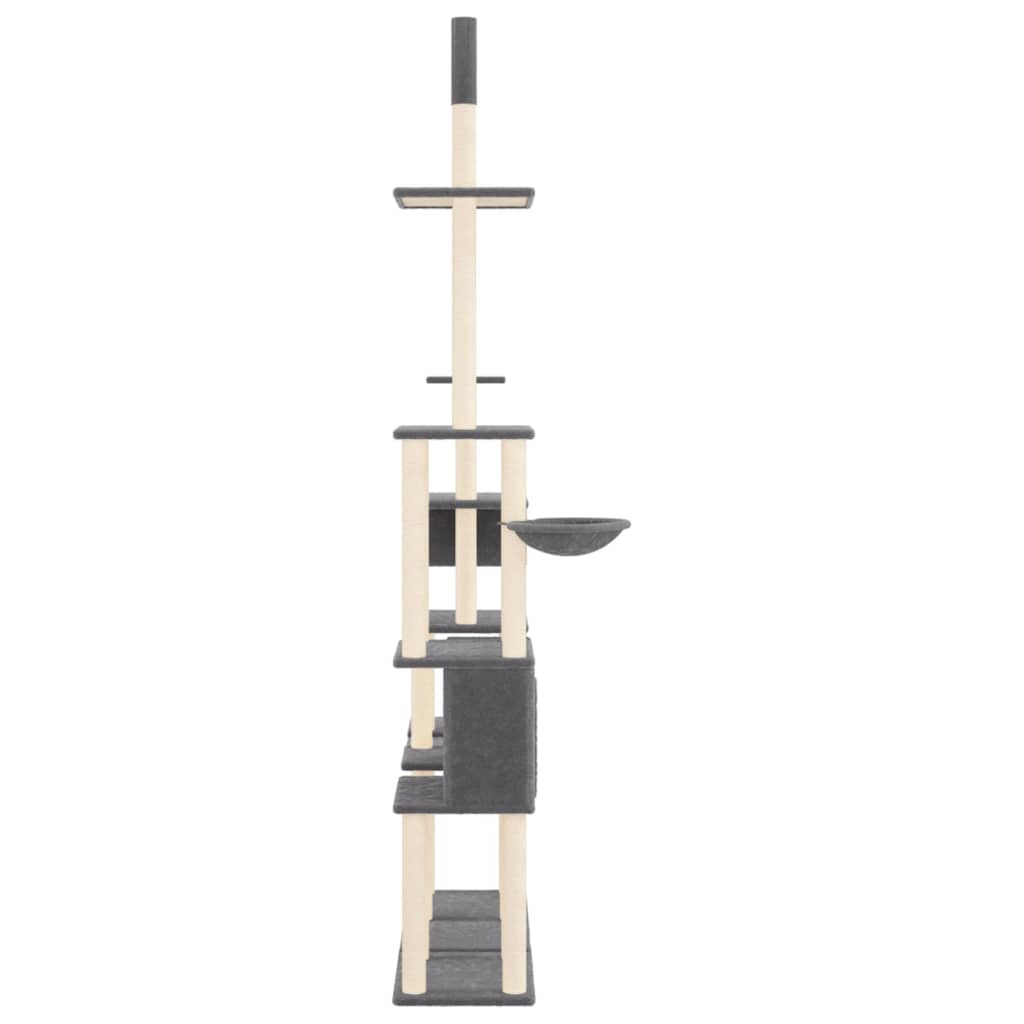 Cat Furniture Tree Tower 279cm Scratching Post Multi Level Large Grey Dark grey
