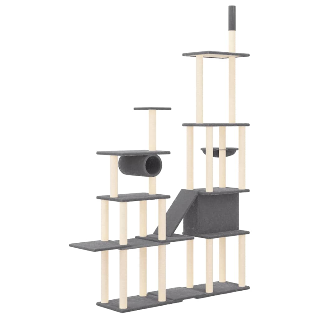 Cat Furniture Tree Tower 279cm Scratching Post Multi Level Large Grey Dark grey