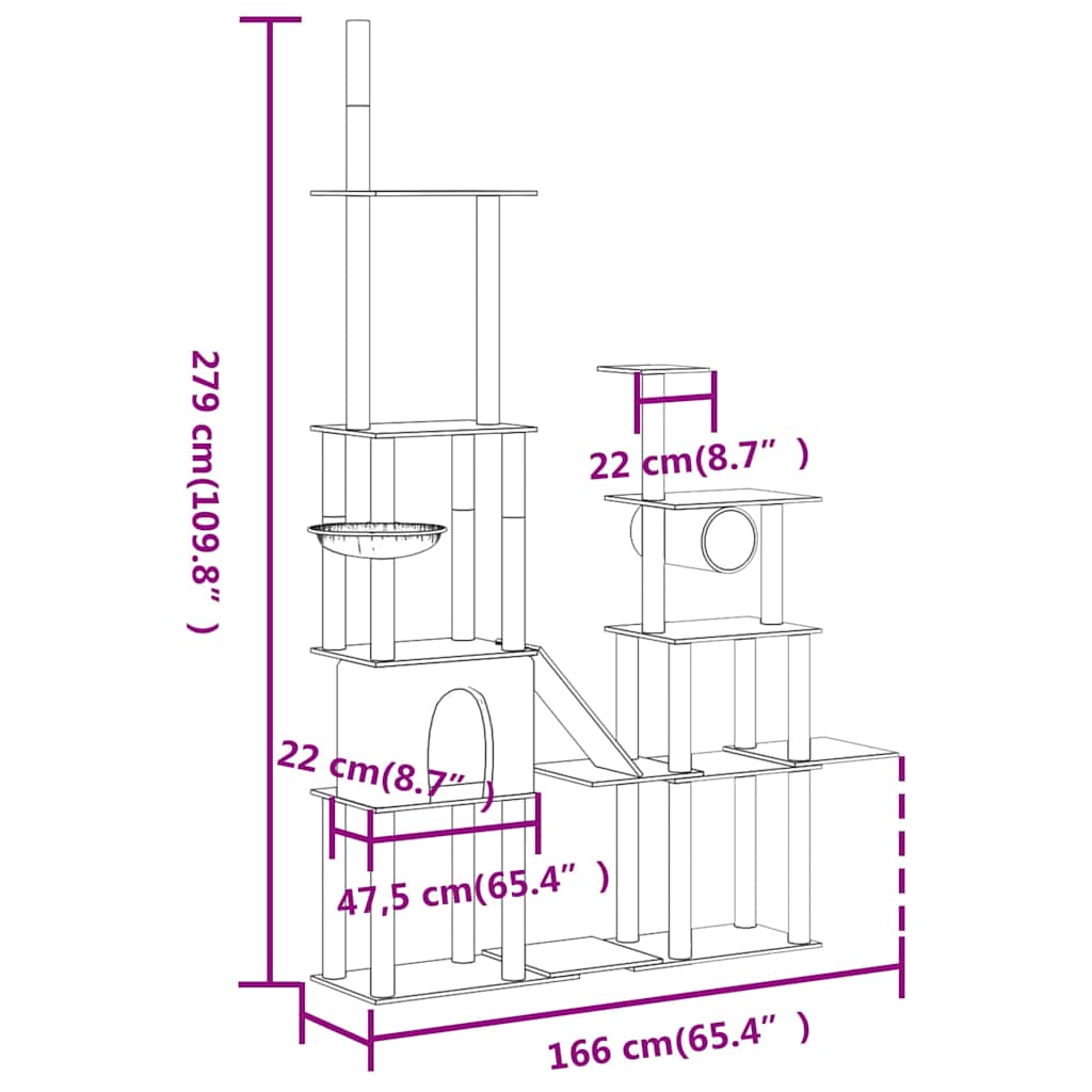 Cat Furniture Tree Tower 279cm Scratching Post Multi Level Large Grey Dark grey