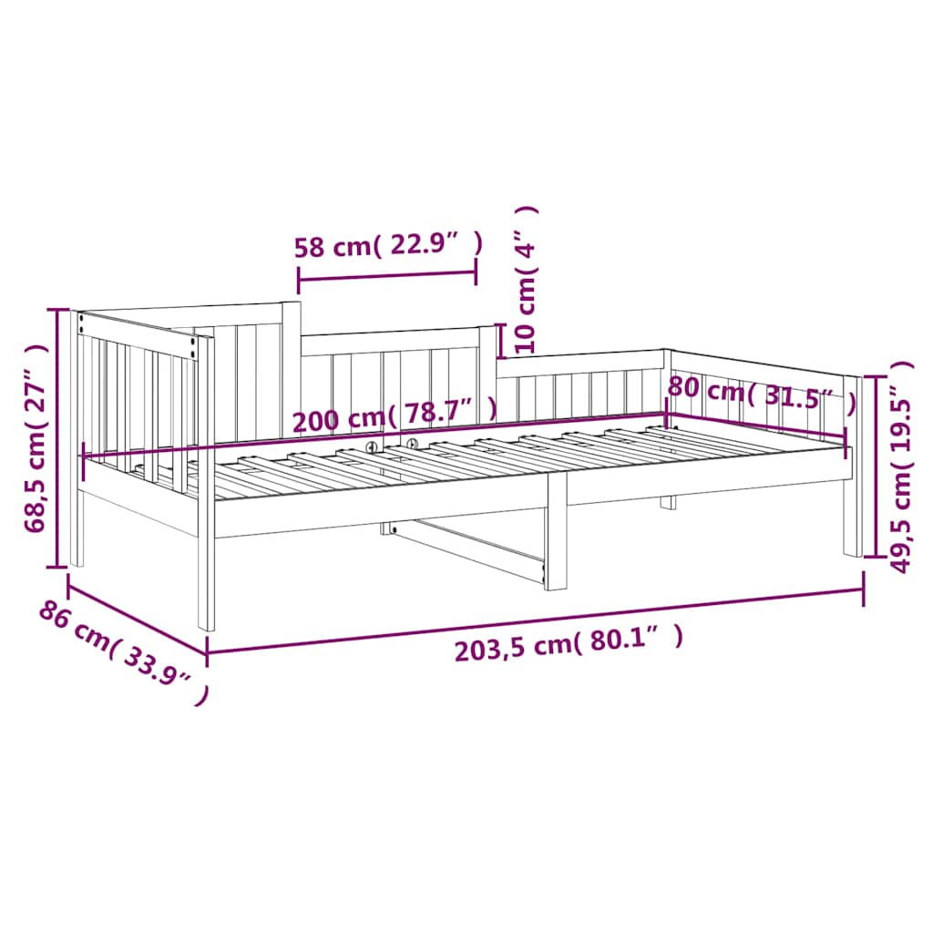 Bed Frame Solid Pine Day Single Wooden Guest No Mattress natural white 203.5 cm